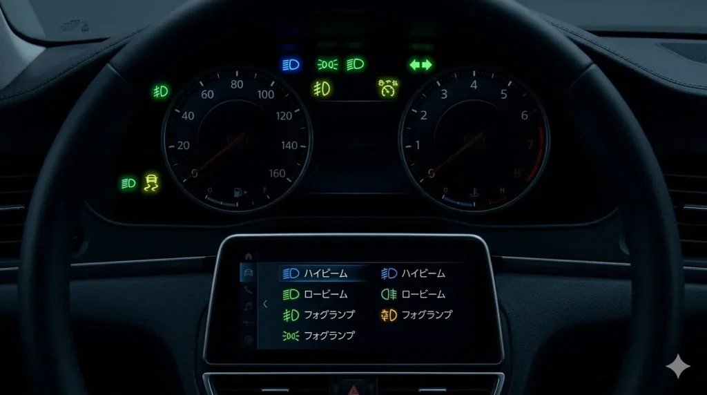 車のヘッドライトのモニターに出るマーク